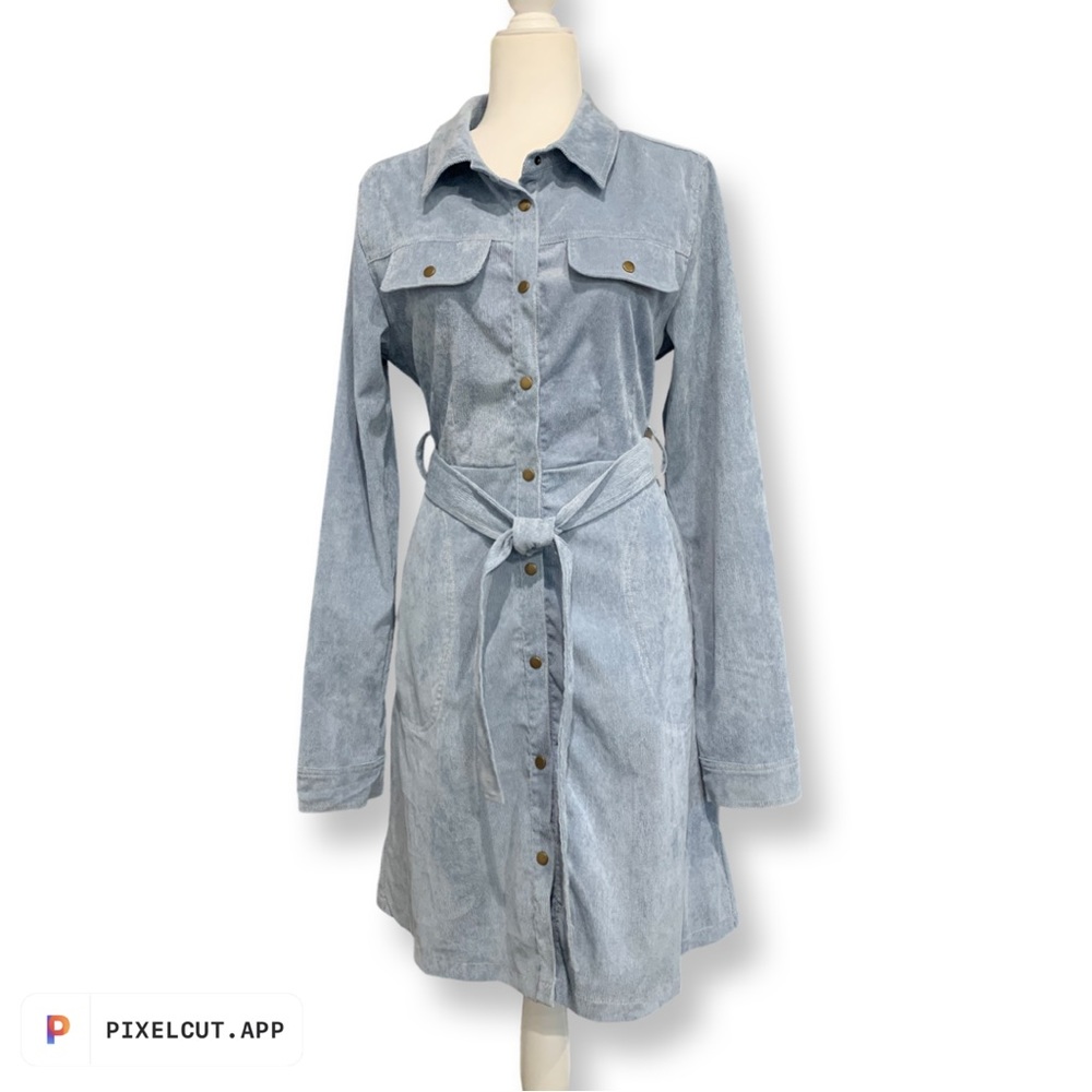 &merci Dress Powder Blue Belted Button Down XL